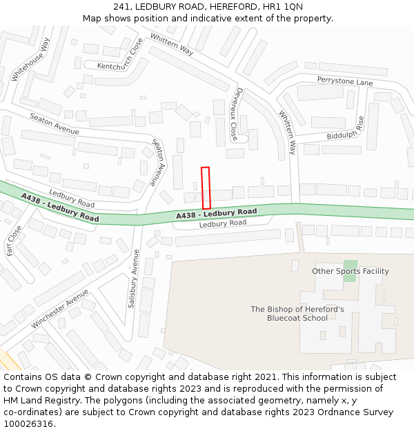 241, LEDBURY ROAD, HEREFORD, HR1 1QN: Location map and indicative extent of plot