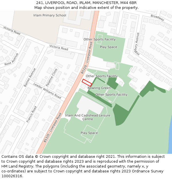 241, LIVERPOOL ROAD, IRLAM, MANCHESTER, M44 6BR: Location map and indicative extent of plot