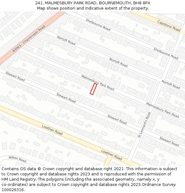 241, MALMESBURY PARK ROAD, BOURNEMOUTH, BH8 8PX: Location map and indicative extent of plot