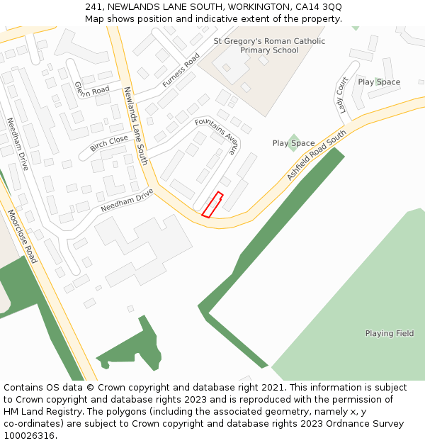241, NEWLANDS LANE SOUTH, WORKINGTON, CA14 3QQ: Location map and indicative extent of plot