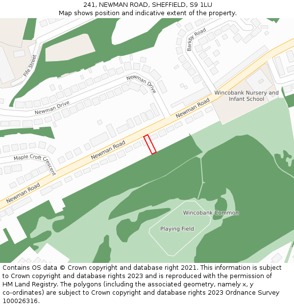 241, NEWMAN ROAD, SHEFFIELD, S9 1LU: Location map and indicative extent of plot