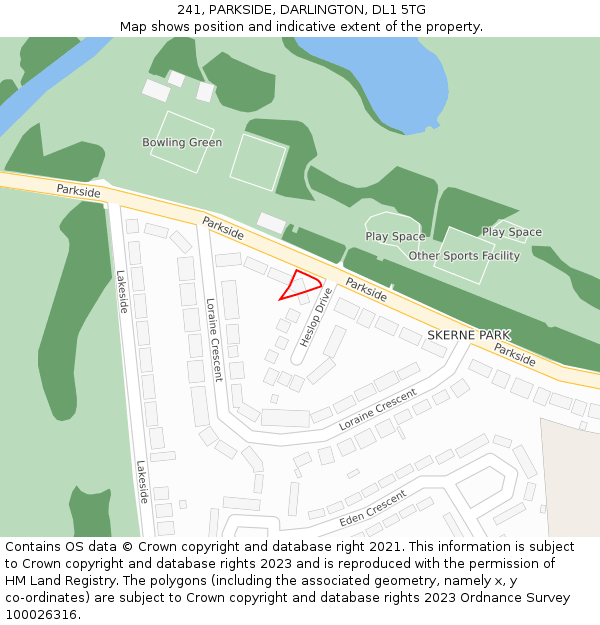 241, PARKSIDE, DARLINGTON, DL1 5TG: Location map and indicative extent of plot