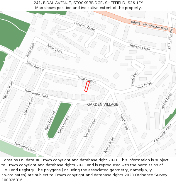 241, RIDAL AVENUE, STOCKSBRIDGE, SHEFFIELD, S36 1EY: Location map and indicative extent of plot