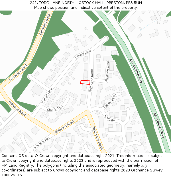 241, TODD LANE NORTH, LOSTOCK HALL, PRESTON, PR5 5UN: Location map and indicative extent of plot
