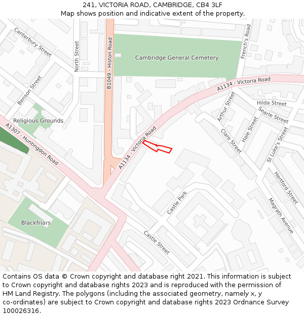 241, VICTORIA ROAD, CAMBRIDGE, CB4 3LF: Location map and indicative extent of plot