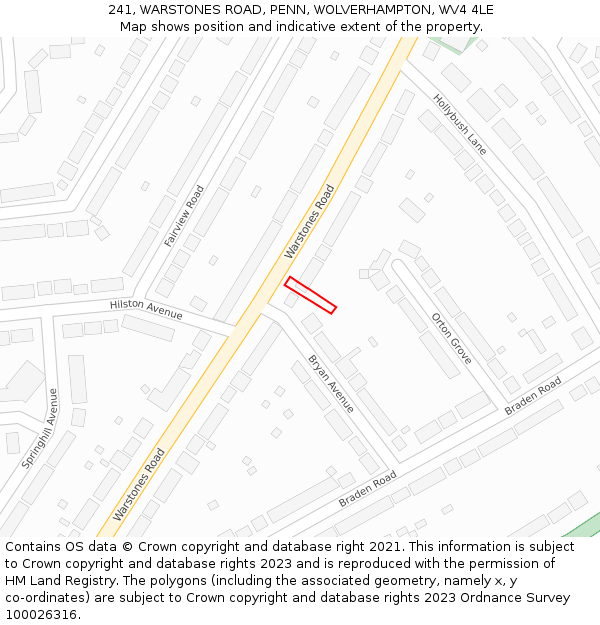 241, WARSTONES ROAD, PENN, WOLVERHAMPTON, WV4 4LE: Location map and indicative extent of plot