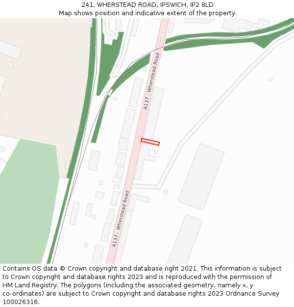 241, WHERSTEAD ROAD, IPSWICH, IP2 8LD: Location map and indicative extent of plot