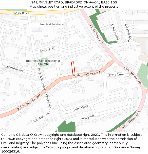 241, WINSLEY ROAD, BRADFORD-ON-AVON, BA15 1QS: Location map and indicative extent of plot