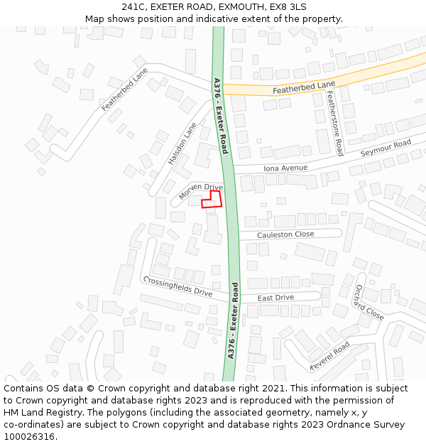 241C, EXETER ROAD, EXMOUTH, EX8 3LS: Location map and indicative extent of plot