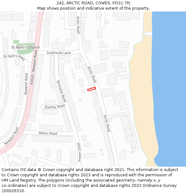 242, ARCTIC ROAD, COWES, PO31 7PJ: Location map and indicative extent of plot