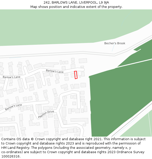 242, BARLOWS LANE, LIVERPOOL, L9 9JA: Location map and indicative extent of plot