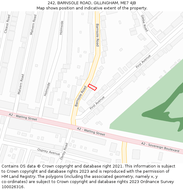 242, BARNSOLE ROAD, GILLINGHAM, ME7 4JB: Location map and indicative extent of plot