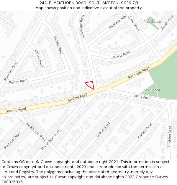 242, BLACKTHORN ROAD, SOUTHAMPTON, SO19 7JR: Location map and indicative extent of plot