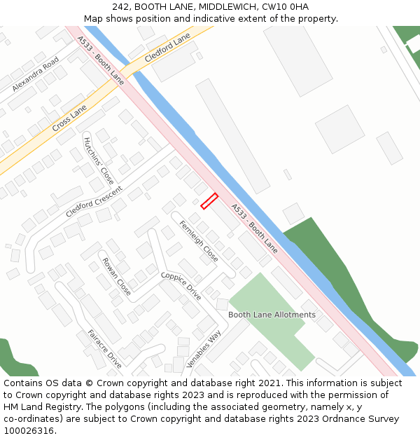 242, BOOTH LANE, MIDDLEWICH, CW10 0HA: Location map and indicative extent of plot