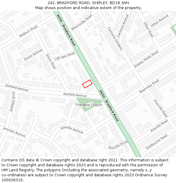 242, BRADFORD ROAD, SHIPLEY, BD18 3AN: Location map and indicative extent of plot