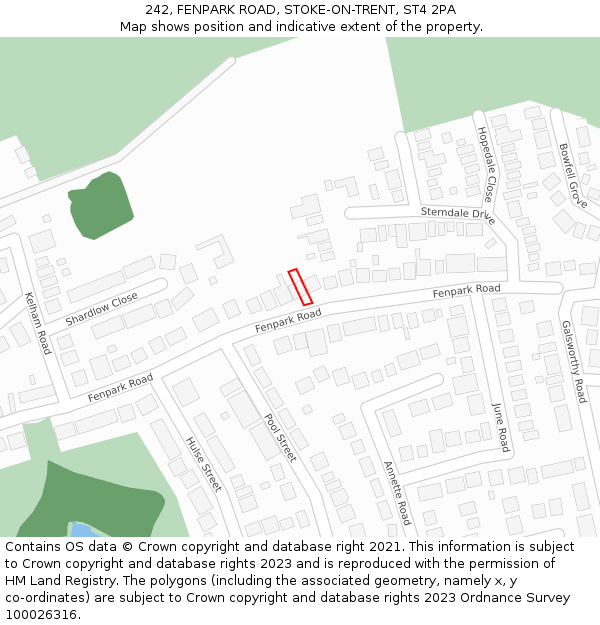 242, FENPARK ROAD, STOKE-ON-TRENT, ST4 2PA: Location map and indicative extent of plot