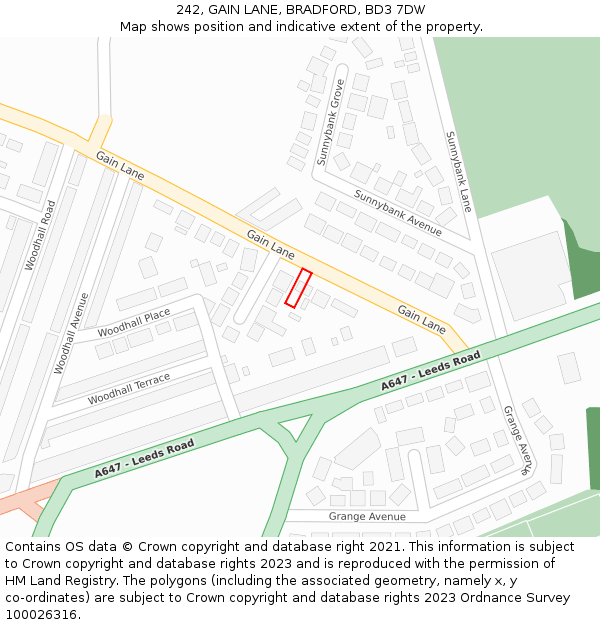 242, GAIN LANE, BRADFORD, BD3 7DW: Location map and indicative extent of plot