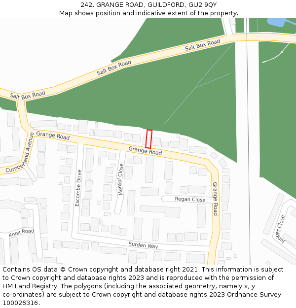 242, GRANGE ROAD, GUILDFORD, GU2 9QY: Location map and indicative extent of plot
