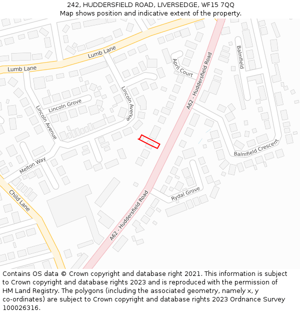 242, HUDDERSFIELD ROAD, LIVERSEDGE, WF15 7QQ: Location map and indicative extent of plot