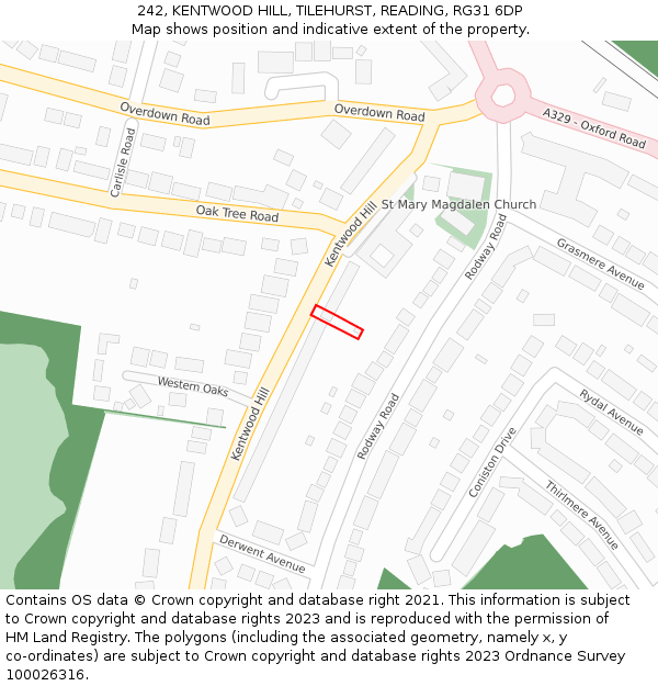 242, KENTWOOD HILL, TILEHURST, READING, RG31 6DP: Location map and indicative extent of plot
