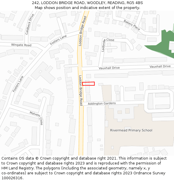 242, LODDON BRIDGE ROAD, WOODLEY, READING, RG5 4BS: Location map and indicative extent of plot