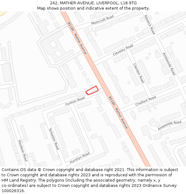 242, MATHER AVENUE, LIVERPOOL, L18 9TG: Location map and indicative extent of plot