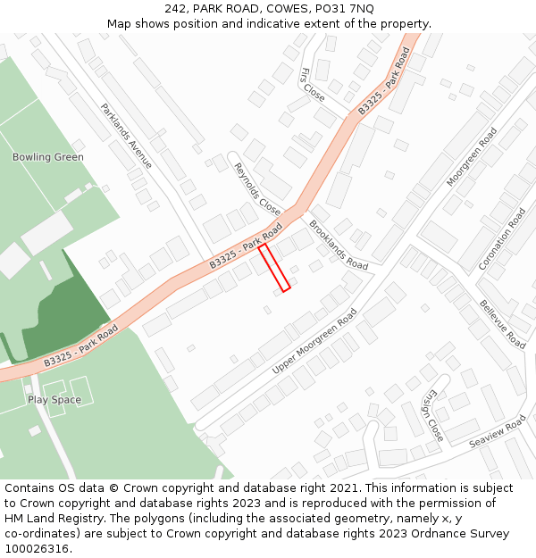 242, PARK ROAD, COWES, PO31 7NQ: Location map and indicative extent of plot