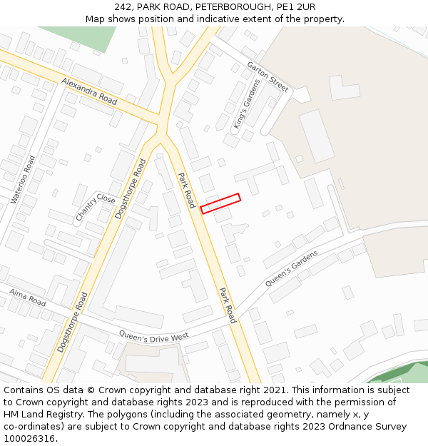 242, PARK ROAD, PETERBOROUGH, PE1 2UR: Location map and indicative extent of plot