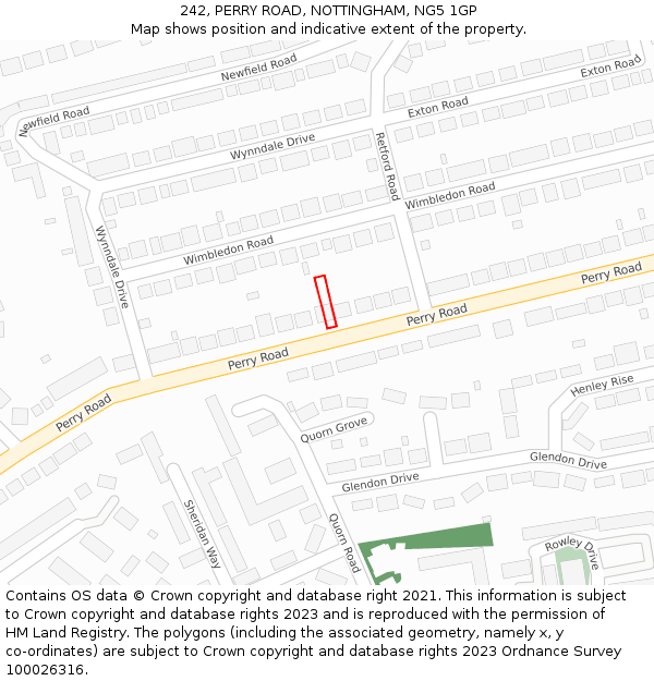 242, PERRY ROAD, NOTTINGHAM, NG5 1GP: Location map and indicative extent of plot