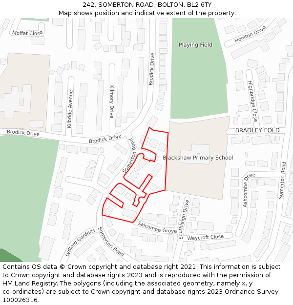 242, SOMERTON ROAD, BOLTON, BL2 6TY: Location map and indicative extent of plot