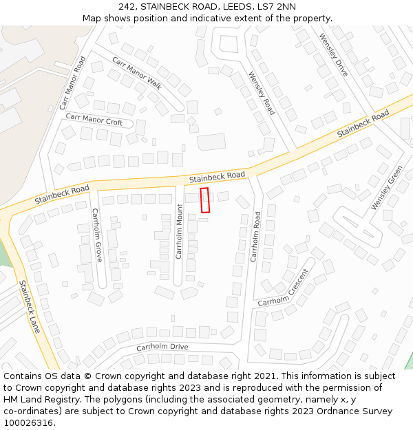 242, STAINBECK ROAD, LEEDS, LS7 2NN: Location map and indicative extent of plot