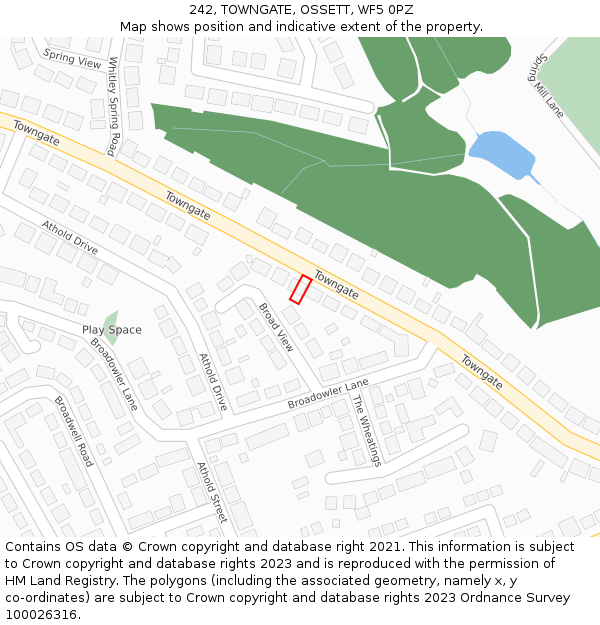 242, TOWNGATE, OSSETT, WF5 0PZ: Location map and indicative extent of plot