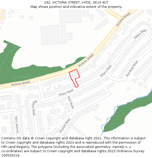 242, VICTORIA STREET, HYDE, SK14 4DT: Location map and indicative extent of plot