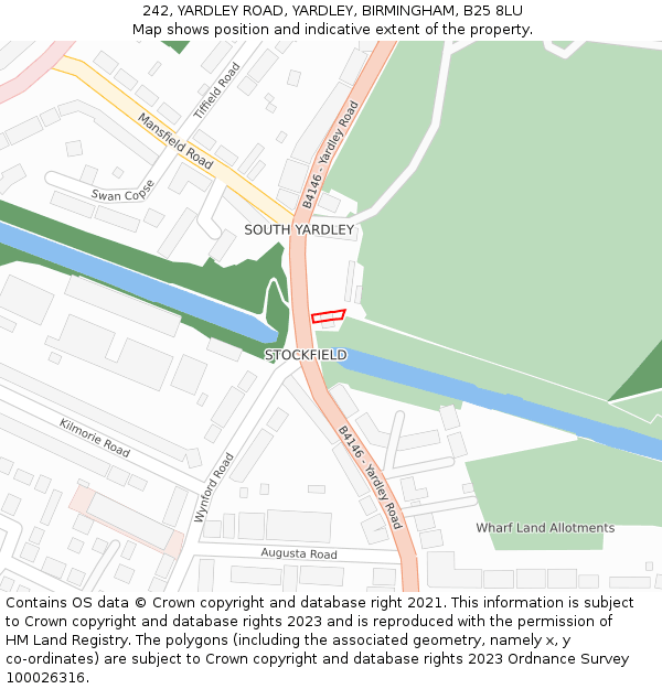 242, YARDLEY ROAD, YARDLEY, BIRMINGHAM, B25 8LU: Location map and indicative extent of plot