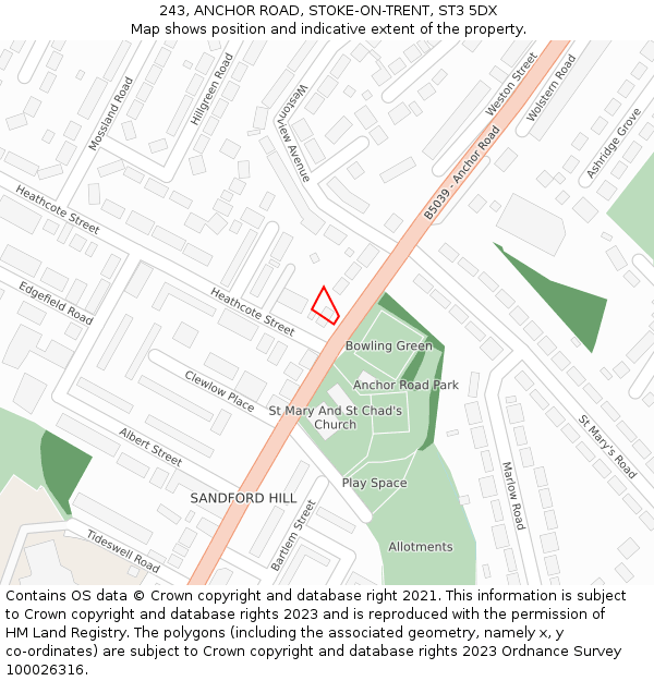 243, ANCHOR ROAD, STOKE-ON-TRENT, ST3 5DX: Location map and indicative extent of plot