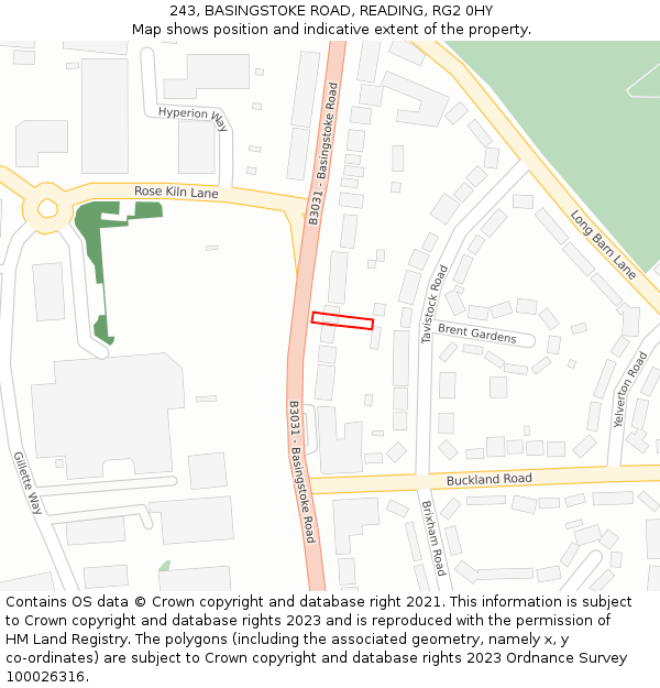 243, BASINGSTOKE ROAD, READING, RG2 0HY: Location map and indicative extent of plot