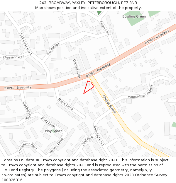243, BROADWAY, YAXLEY, PETERBOROUGH, PE7 3NR: Location map and indicative extent of plot