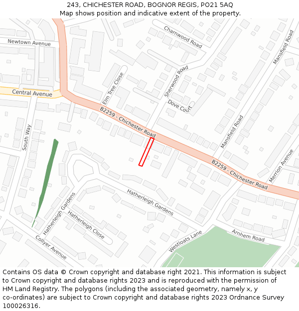 243, CHICHESTER ROAD, BOGNOR REGIS, PO21 5AQ: Location map and indicative extent of plot