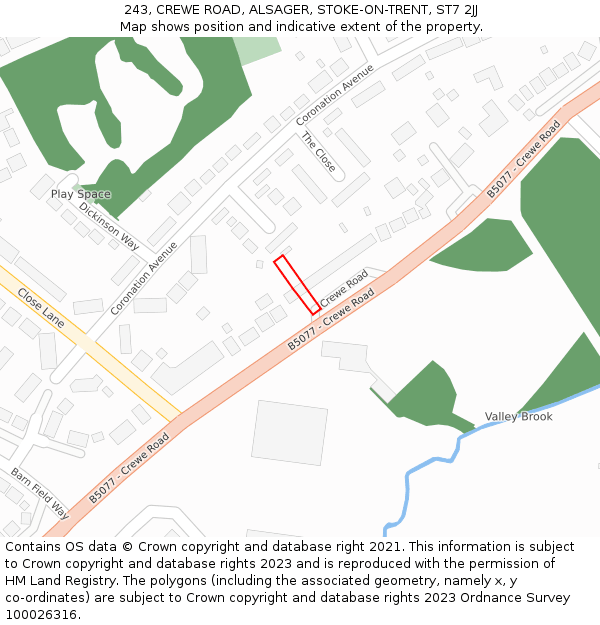 243, CREWE ROAD, ALSAGER, STOKE-ON-TRENT, ST7 2JJ: Location map and indicative extent of plot