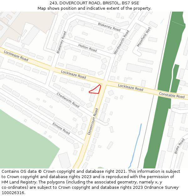 243, DOVERCOURT ROAD, BRISTOL, BS7 9SE: Location map and indicative extent of plot