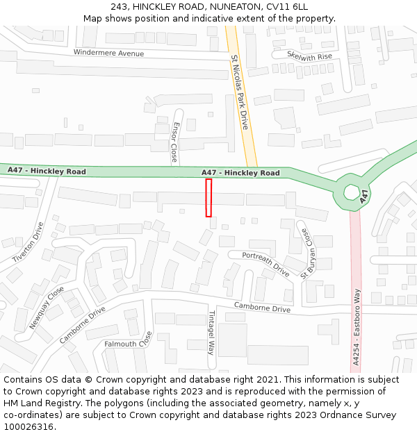 243, HINCKLEY ROAD, NUNEATON, CV11 6LL: Location map and indicative extent of plot