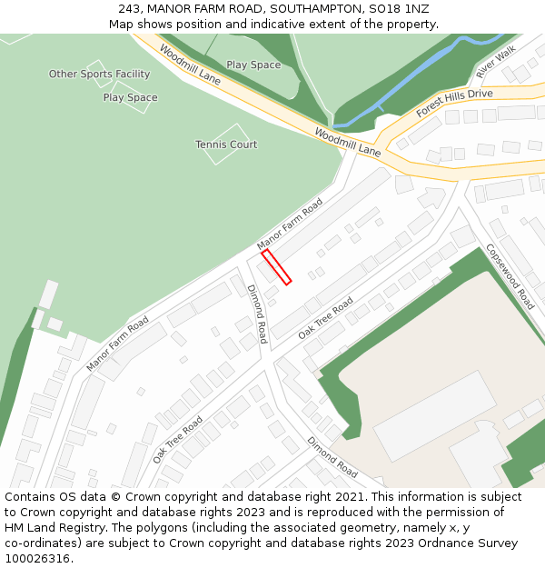 243, MANOR FARM ROAD, SOUTHAMPTON, SO18 1NZ: Location map and indicative extent of plot