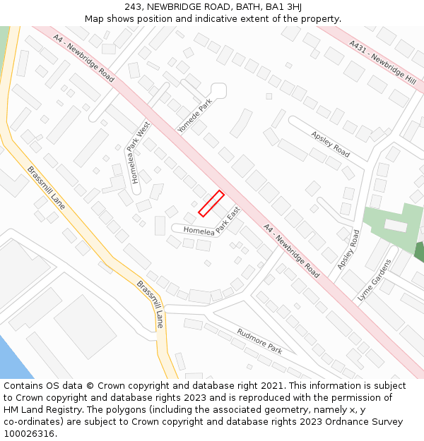 243, NEWBRIDGE ROAD, BATH, BA1 3HJ: Location map and indicative extent of plot