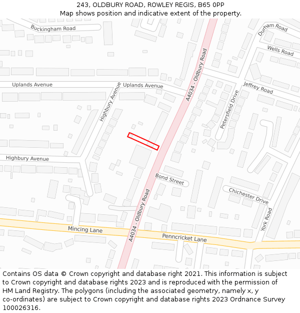 243, OLDBURY ROAD, ROWLEY REGIS, B65 0PP: Location map and indicative extent of plot
