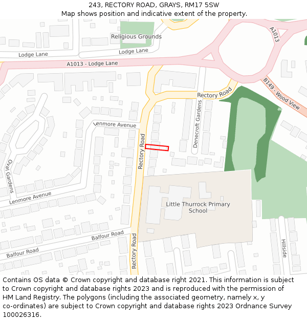 243, RECTORY ROAD, GRAYS, RM17 5SW: Location map and indicative extent of plot