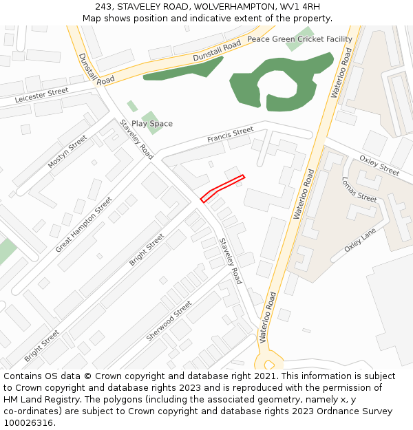243, STAVELEY ROAD, WOLVERHAMPTON, WV1 4RH: Location map and indicative extent of plot