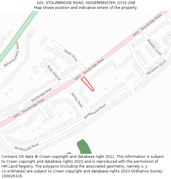 243, STOURBRIDGE ROAD, KIDDERMINSTER, DY10 2XB: Location map and indicative extent of plot