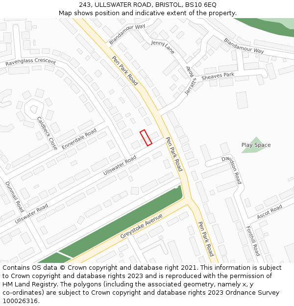 243, ULLSWATER ROAD, BRISTOL, BS10 6EQ: Location map and indicative extent of plot