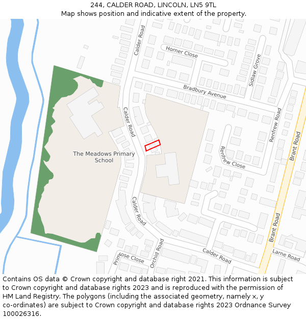 244, CALDER ROAD, LINCOLN, LN5 9TL: Location map and indicative extent of plot