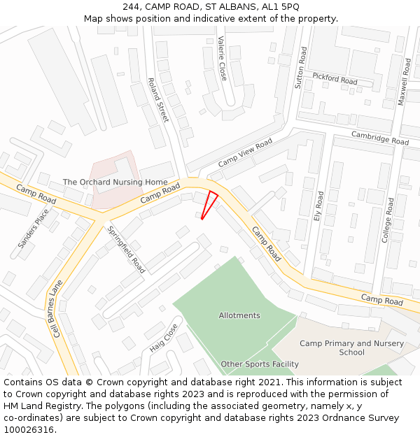 244, CAMP ROAD, ST ALBANS, AL1 5PQ: Location map and indicative extent of plot